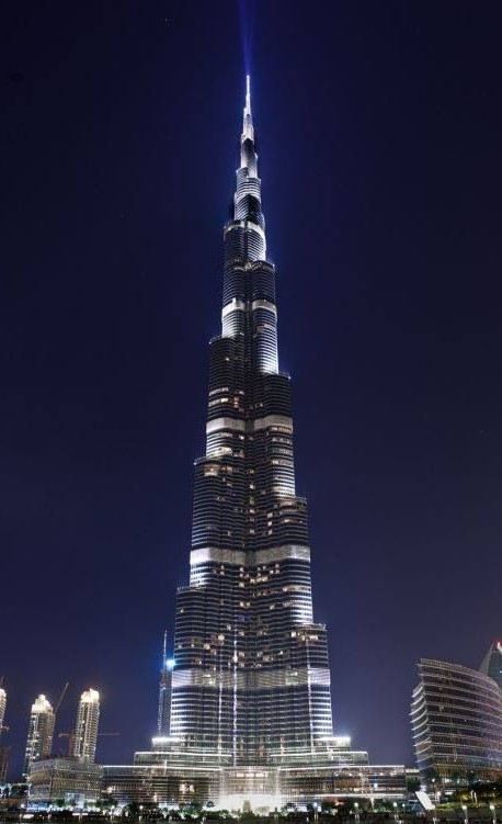 Burj Khalifa illuminated at night in Dubai
